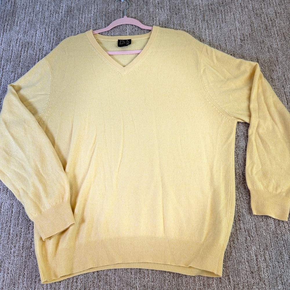 Jos. A. Bank Travelers Collection 100% Cashmere V-Neck Sweater Yellow Mens L